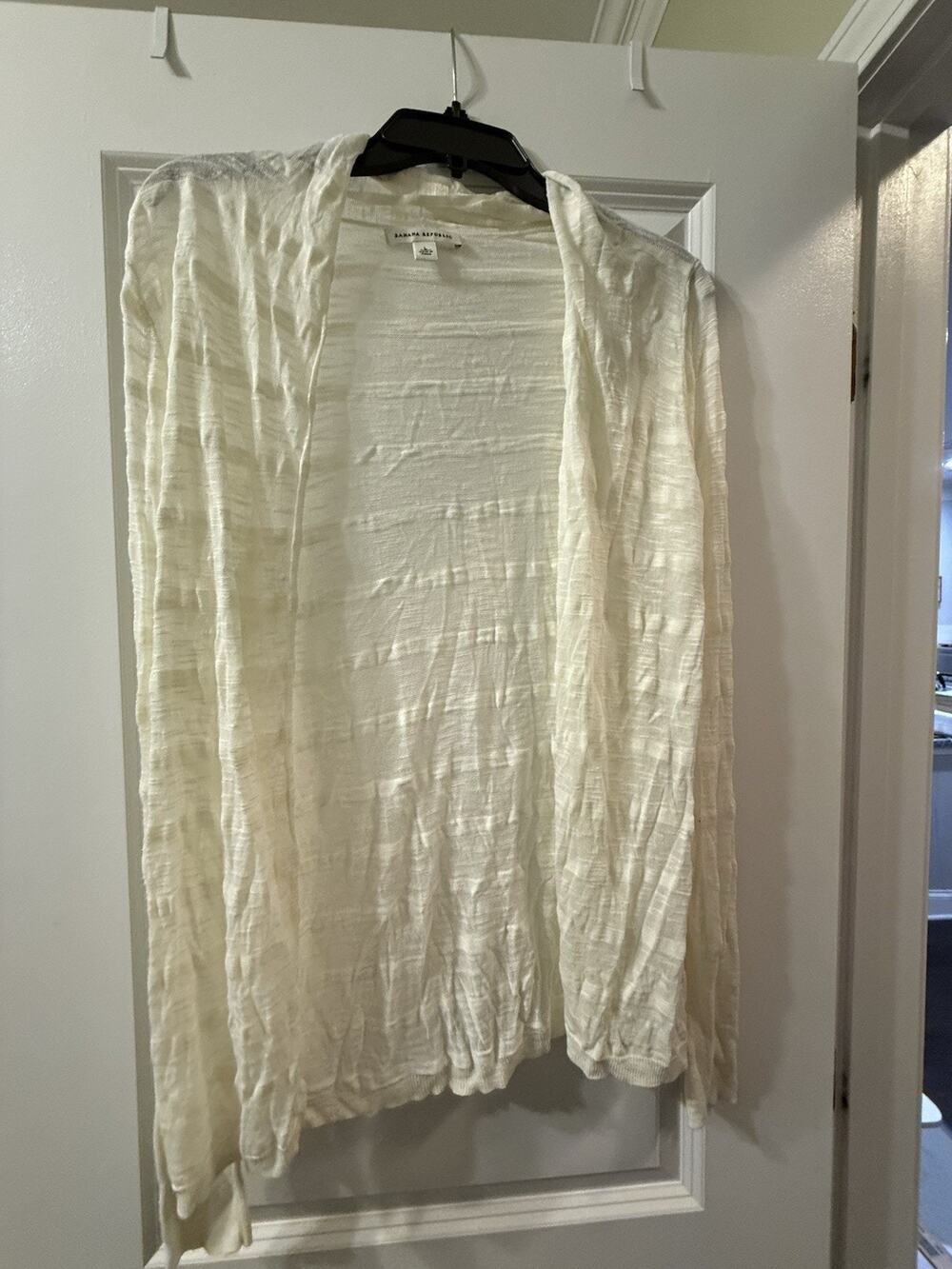 Banana Republic Womens L Ivory Open Front Cardigan Lightweight Sheer Knit